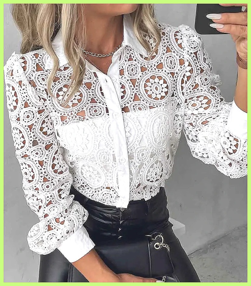 2025 Damen Weiße Spitzenbluse, – Blouses Bewertung und Preis