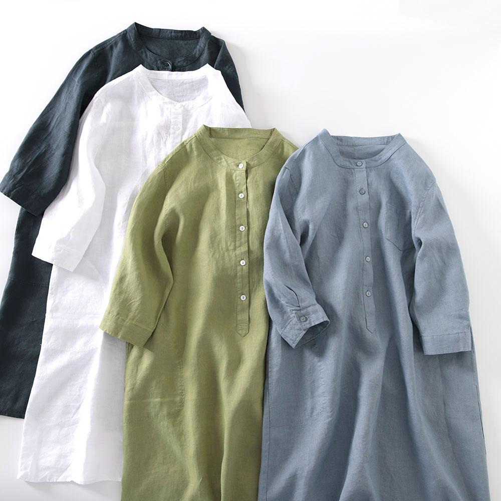 Outlet Japanischer Stil Leinen – Casual Loose Linen Shirt Dress Bewertung und Preis