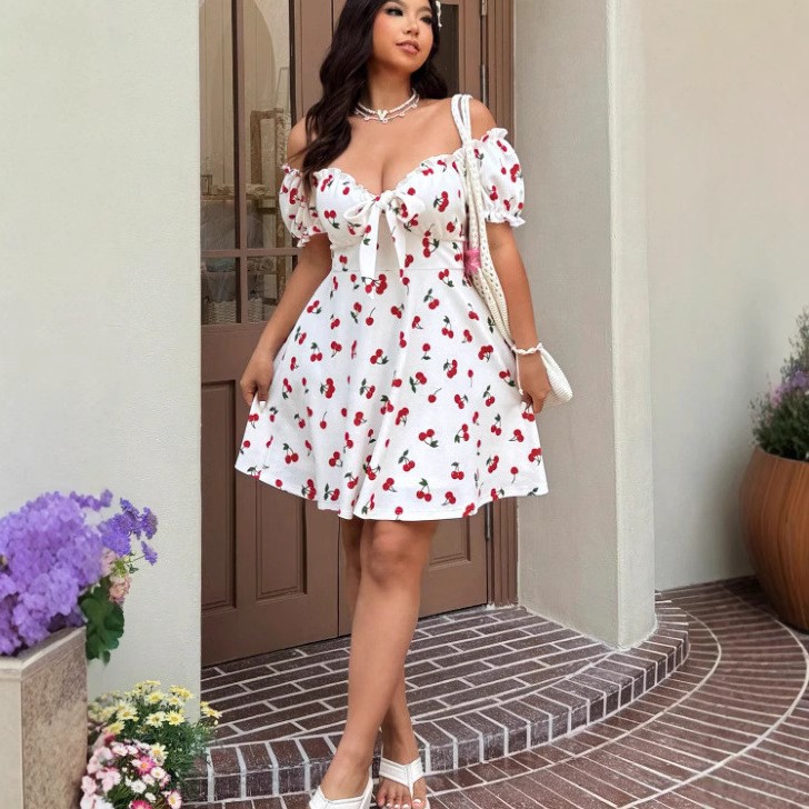 Sommerkleid für Damen, schulte – Off Shoulder Puff Sleeve Sundress Bewertung und Preis