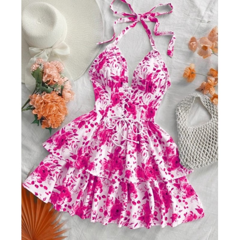 Damen Urlaubsstil Retro Kurzkl – French Vintage Floral Midi Dress Bewertung und Preis