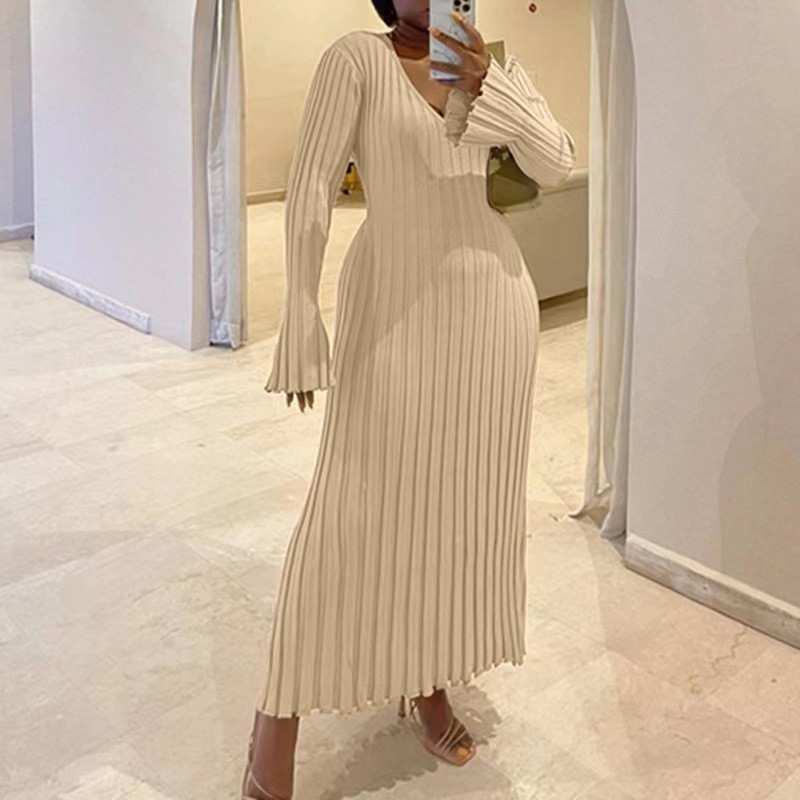 Frau Herbst V-ausschnitt Stric – Bodycon Long Sleeve Ribbed Dress Bewertung und Preis