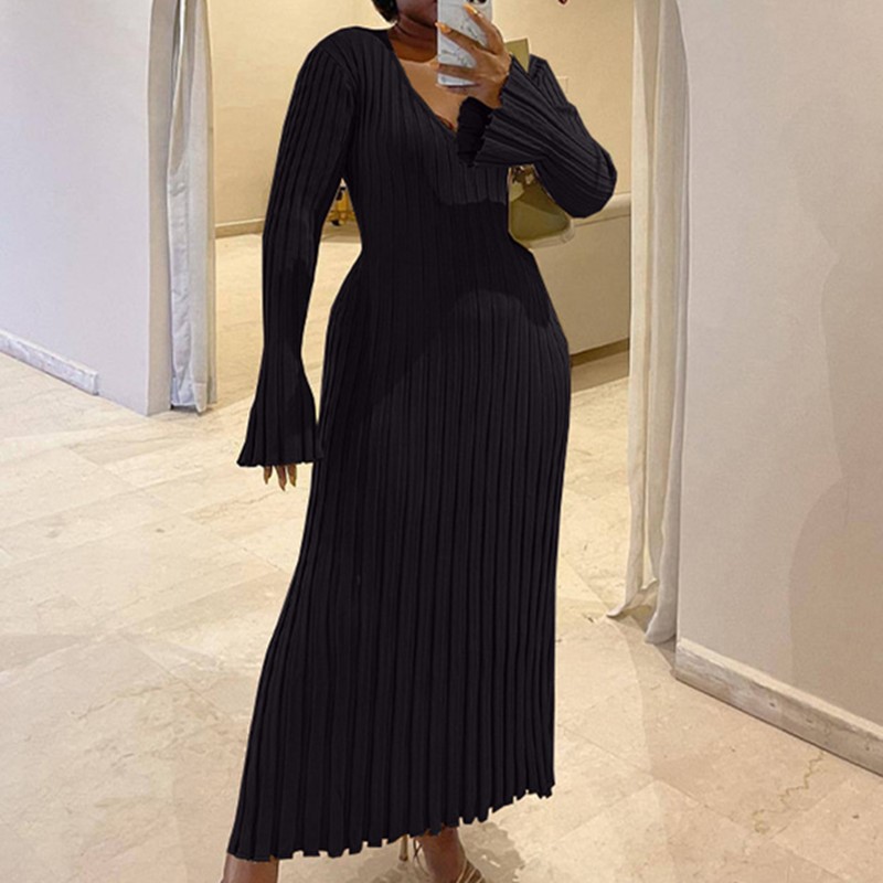 Frau Herbst V-ausschnitt Stric – Bodycon Long Sleeve Ribbed Dress Bewertung und Preis
