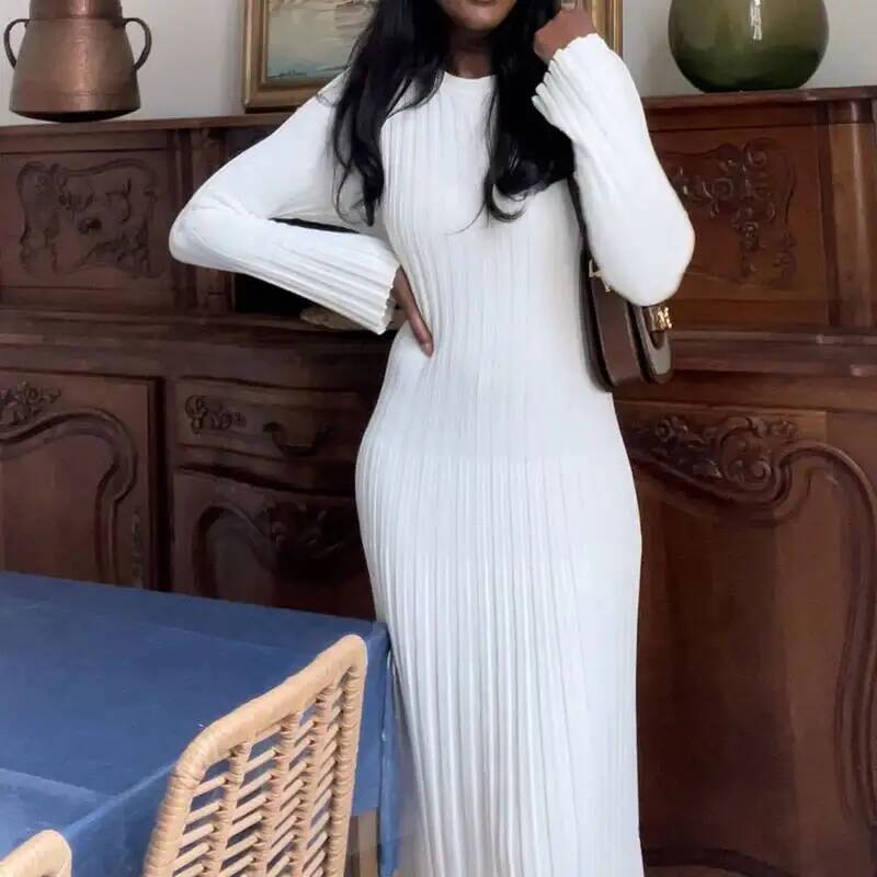 Elegantes geripptes Strickklei – Bodycon Long Sleeve Ribbed Dress Bewertung und Preis
